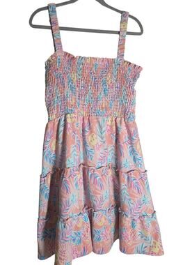 Simply Southern Pineapple Dress XL Pink Smocked Tropical Tiered Mini Sundress